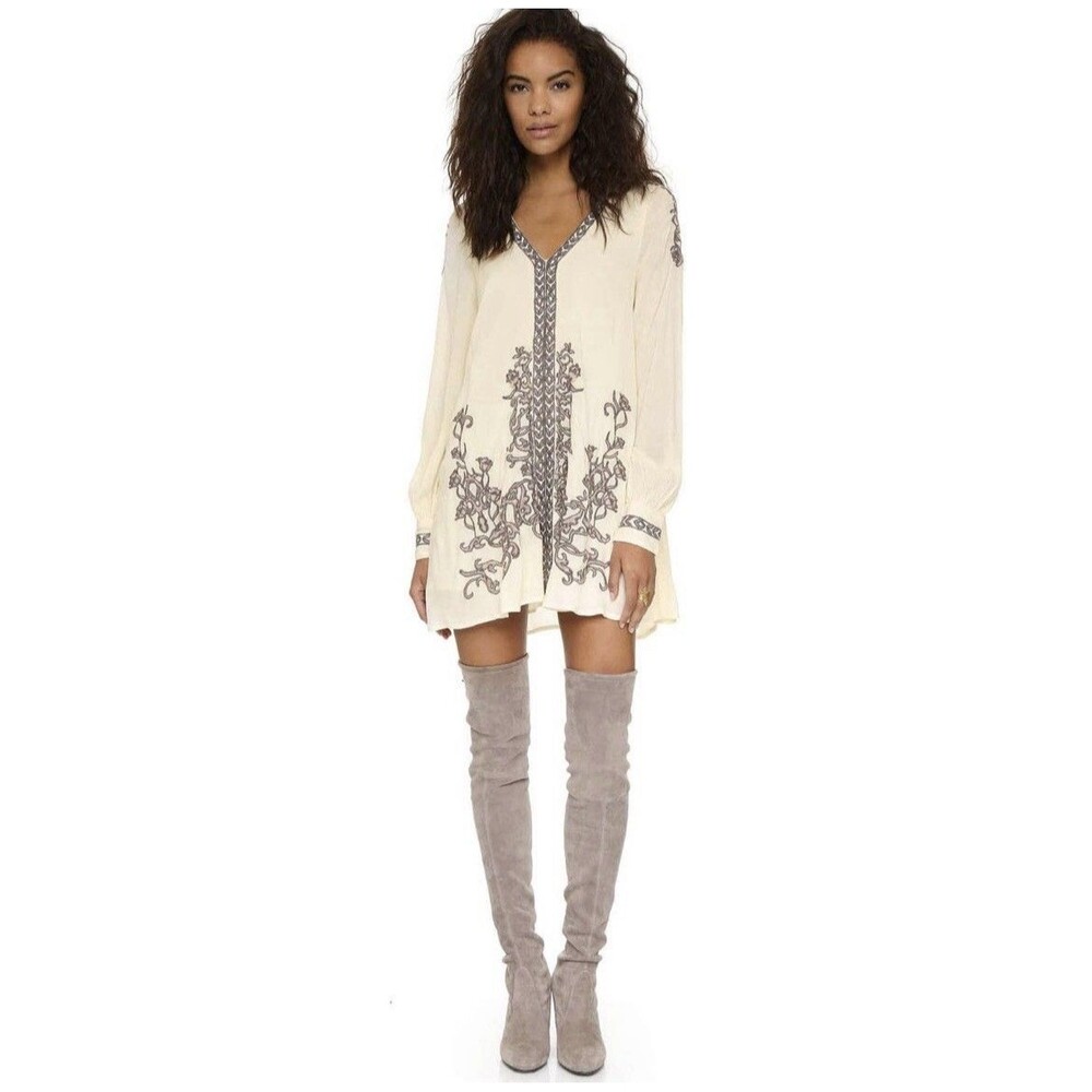 Free People Embroidered Hearts In Heaven Mini Dress S boho Festival Artsy